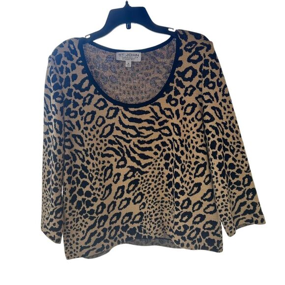 St. John Collection cheetah leopard Animal Print Sweater 14 - Picture 2 of 5